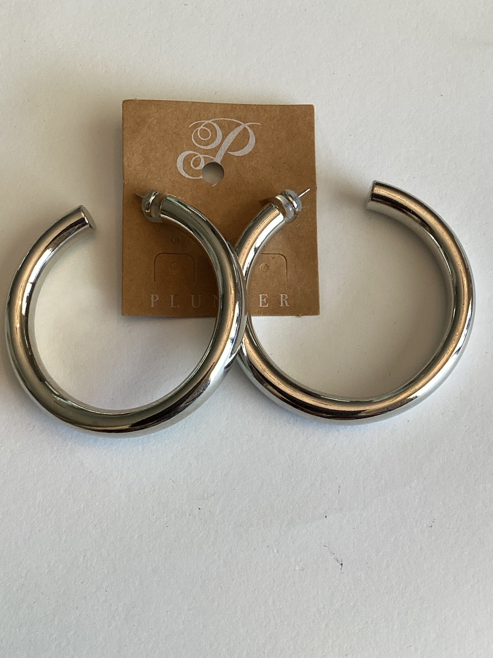 Plunder Polished Silver Thick Hoop Earrings